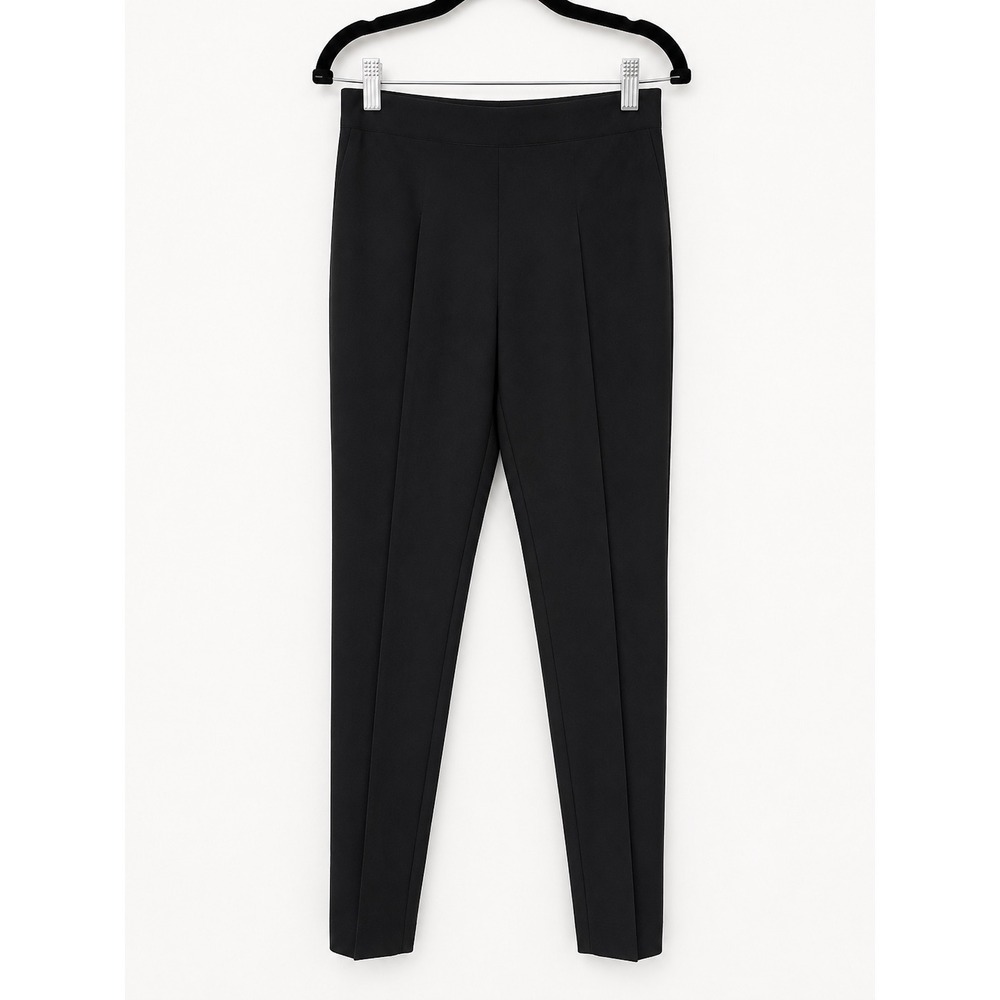 QL2 Trousers Women 42 Black Slim Leg High Waist Side Zip Italian Quiet‎ Luxury